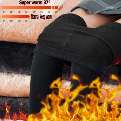 Leggings d'hiver chauds pour femmes, pantalons thermiques, collants polaires, pantalons doublés de chaussettes, collants en velours, effet peau, leggings en laine taille haute