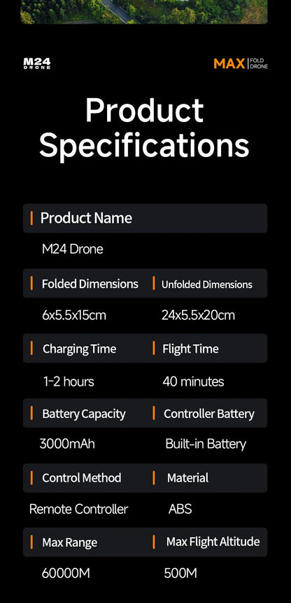 Drone M24 haut de gamme de qualité professionnelle, équipé d'un écran télécommandé 1000M, transmission d'image numérique, quadrirotor sans balais