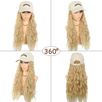 LUPU Synthetic wigs for women22 "baseball cap all-in-one long wavy wig, Perfect for Halloween, Parties, and Special Occasions