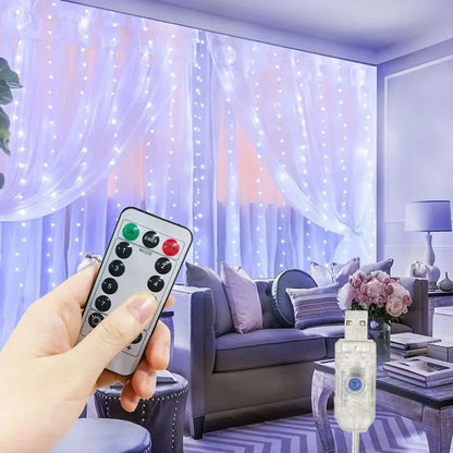 Rideaux lumineux LED alimentés par USB avec télécommande, décorations de noël pour la maison, mariage, anniversaire, chambre à coucher, lumières de fête
