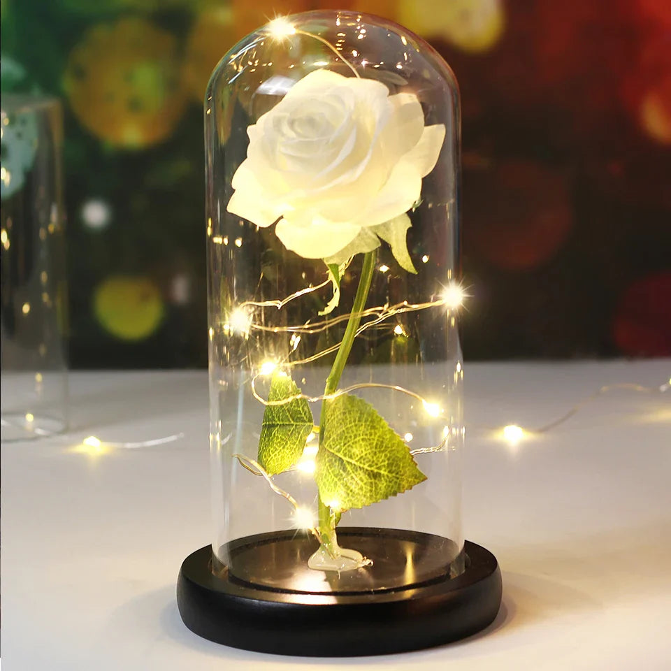 Fleurs lumineuses LED enchantées avec la Belle et la bête, dôme de roses décoratif pour mariage, saint-valentin, cadeau de fête des mères