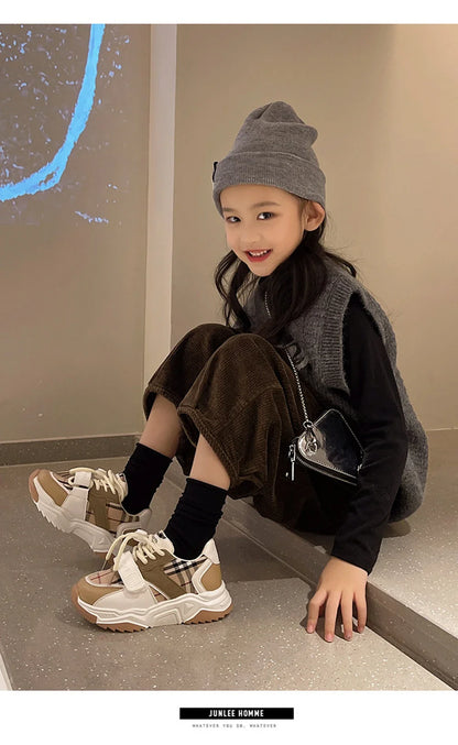 Chaussures de sport pour enfants garçons et filles, nouvelles baskets rétro d'automne, chaussures de tennis pour enfants et adolescents, chaussures de course décontractées à carreaux pour étudiants