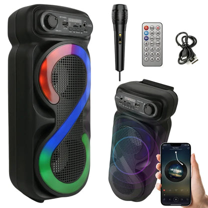 Bluetooth-Compatible Speaker Karaoke Speaker with RGB Light Portable Boombox USB/TF Outdoor Speaker Remote Control for Karaoke