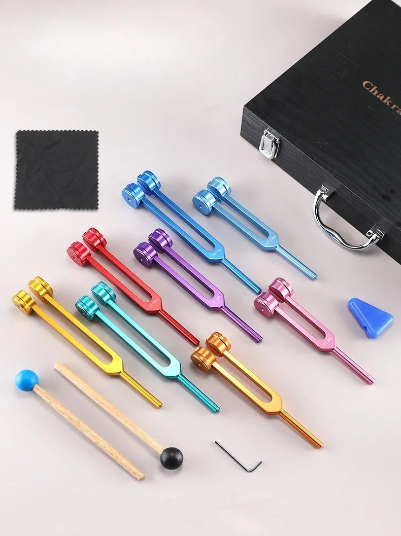 Ensembles de diapasons Chakras colorés, diapason de guérison, fourchettes de méditation en alliage d'aluminium, Instruments de Percussion portables