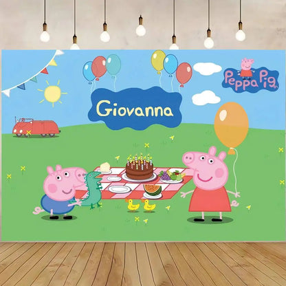Cute P-PEPPAS PIG Photography Backgrounds For Kids Birthday Party Children Portrait Photo Backdrops