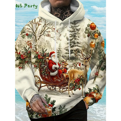 Pull à capuche de Noël 2025 pour homme, mode, imprimé 3D, sweat-shirt drôle Père Noël, graphique Harajuku, chemisier, vêtements pour homme