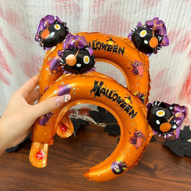50/5pcs Halloween Balloon Headband Foil Balloons Stick Aluminum Film Inflatable Balloon Skeleton Pumpkin Hair Hoop Party Props