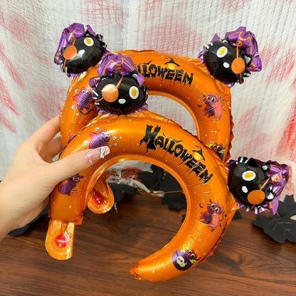 50/5pcs Halloween Balloon Headband Foil Balloons Stick Aluminum Film Inflatable Balloon Skeleton Pumpkin Hair Hoop Party Props