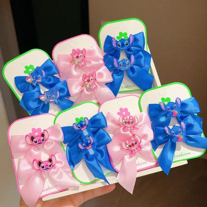 New Stitch Half Pack Fabric Bow Small Hair Clip Cute Cartoon Press Clip Female Children's Hair Accessories Shattered Hair Clip