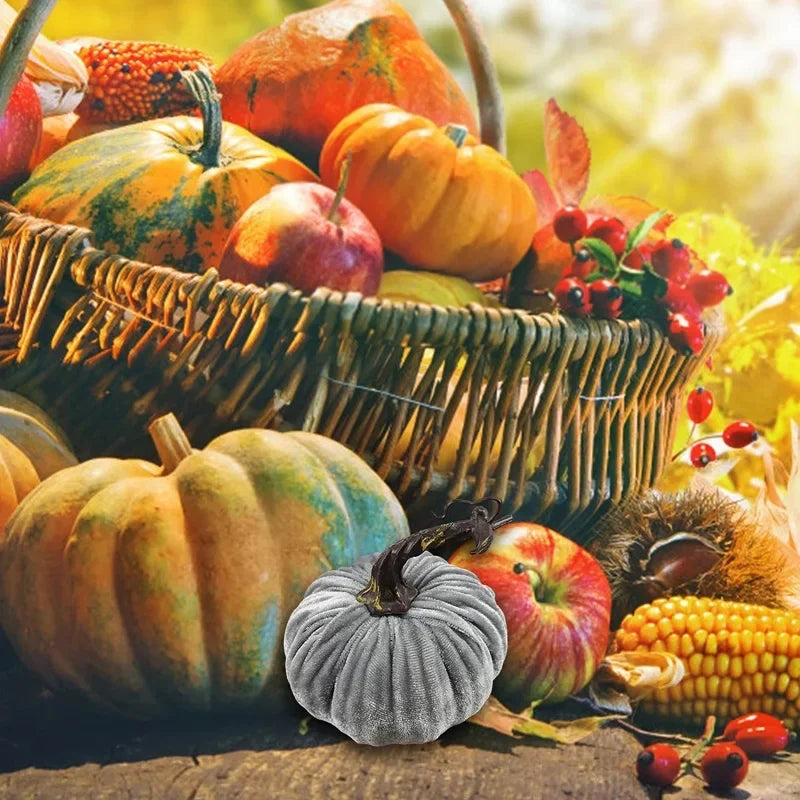 New Fake Velvet Pumpkin Halloween Decoration Pumpkins Small Foam Pumpkins Autumn Table Decor Thanksgiving Photography Props