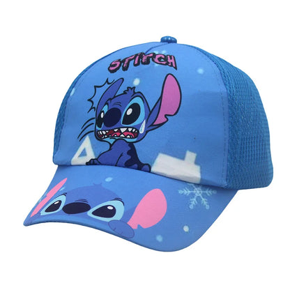 2025 new Stitch printed children's grid baseball cap, children's duckbill cap, outdoor travel sun hat