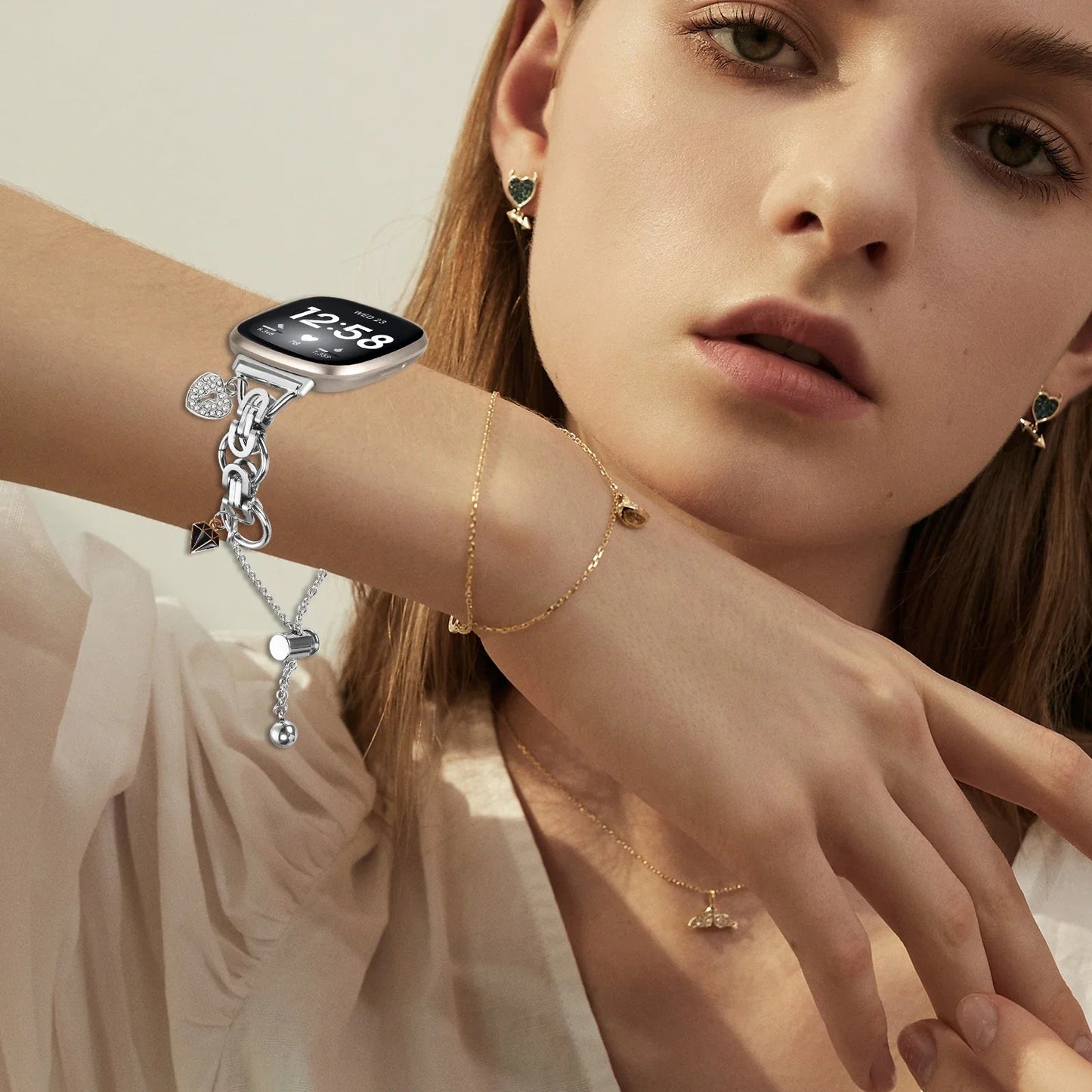 Metal Bracelet Charm Strap Compatible with  Fitbit Versa 3/Versa 4 Fashion Watches Decorations for Fitbit Sense/sense 2