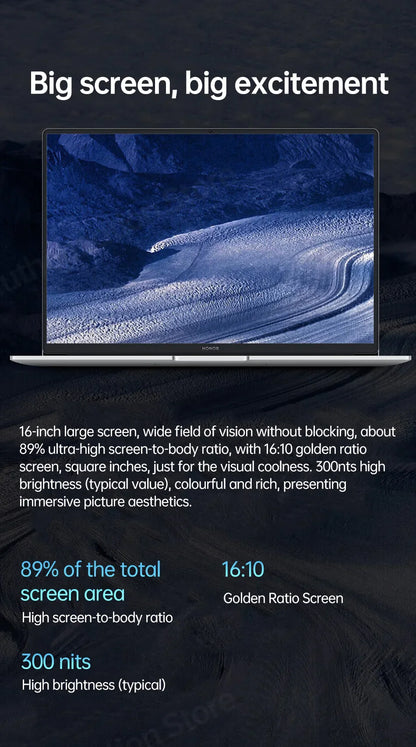 Honor Laptop X16 2024, Ryzen 5 7640HS,16GB 512GB,AMD Radeon 760M, 16 Inch, IPS 45%NTSC 60Hz, Win11