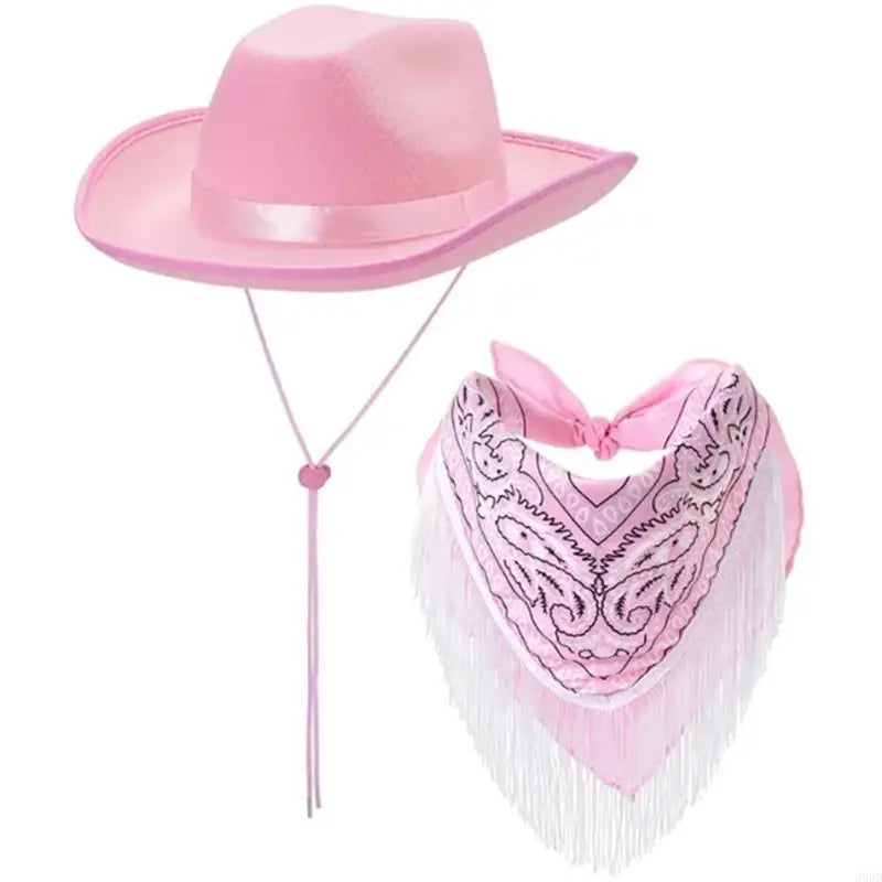 Roleplay Cowboy Hat for Female WesternStyle Hat Headscarf Bachelorettes Party Costume Travel Cowgirl Hat Bandanas 2PCS