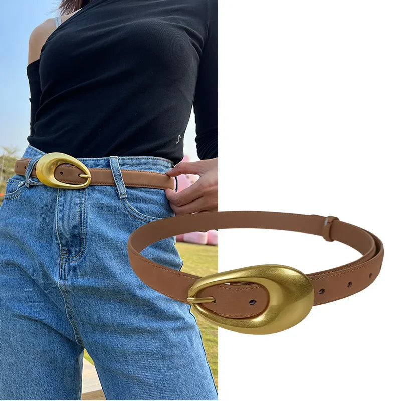 Ceinture en cuir véritable doré pour femme, ceinture de cow-girl occidentale, haute qualité, élégante, mode féminine, affaires, cerf, E27