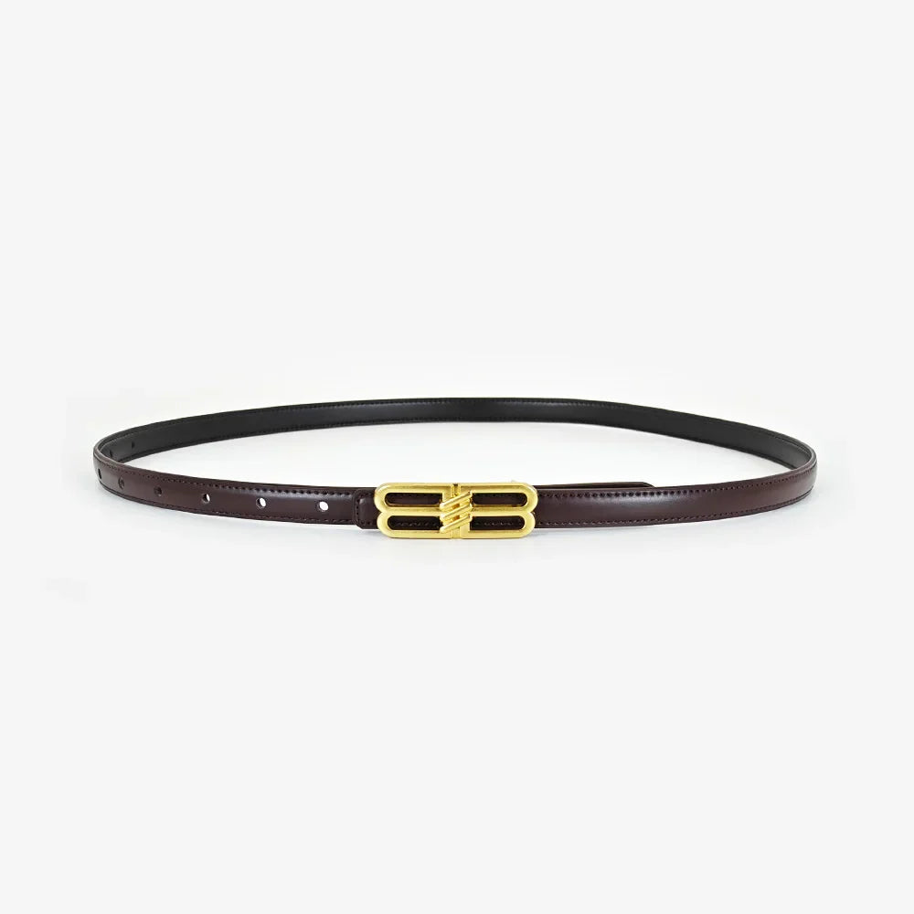 Women's genuine cowhide leather belt, luxury bb bucket, elegant design, denim belt, thin belt
