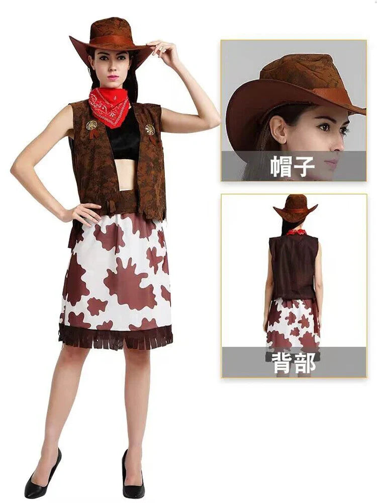Costume de Cowboy Trempé pour Hommes et Femmes Adultes, Robe Occidentale de Cowgirl, Costumes de Cosplay de Carnaval d'Halloween