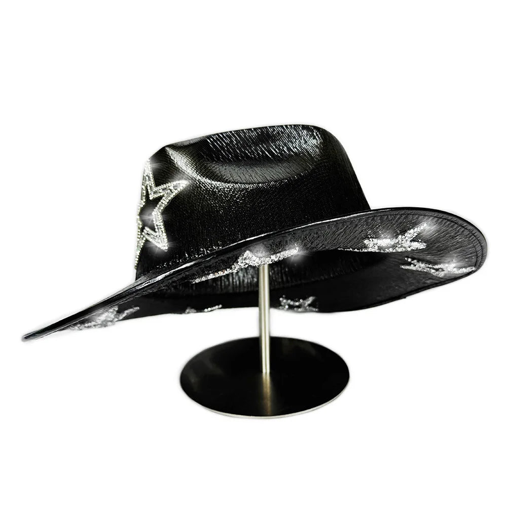 Chapeau de Cowboy occidental rose pour filles, chapeau de Cowgirl avec étoile en cristal Super brillant, chapeau melon pour mariage, carnaval, fête de Festival