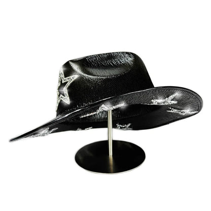 Chapeau de Cowboy occidental rose pour filles, chapeau de Cowgirl avec étoile en cristal Super brillant, chapeau melon pour mariage, carnaval, fête de Festival