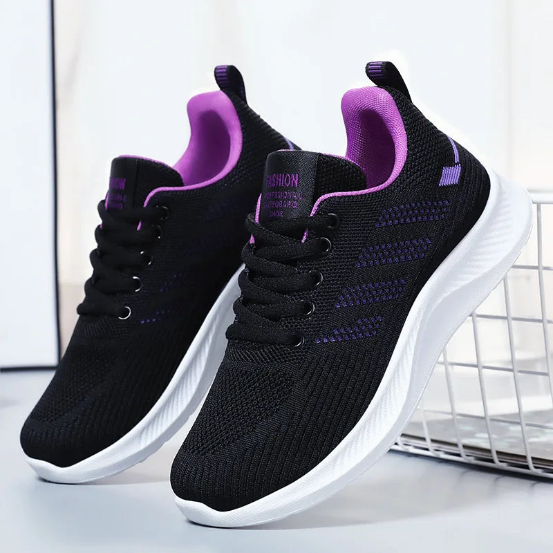 Chaussures de sport pour femmes Chaussures individuelles décontractées respirantes à semelle souple chaussures de course en maille volante d'automne