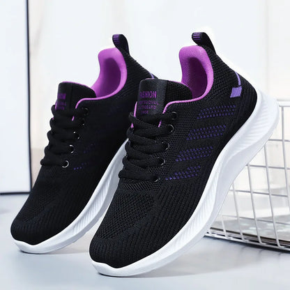 Chaussures de sport pour femmes Chaussures individuelles décontractées respirantes à semelle souple chaussures de course en maille volante d'automne