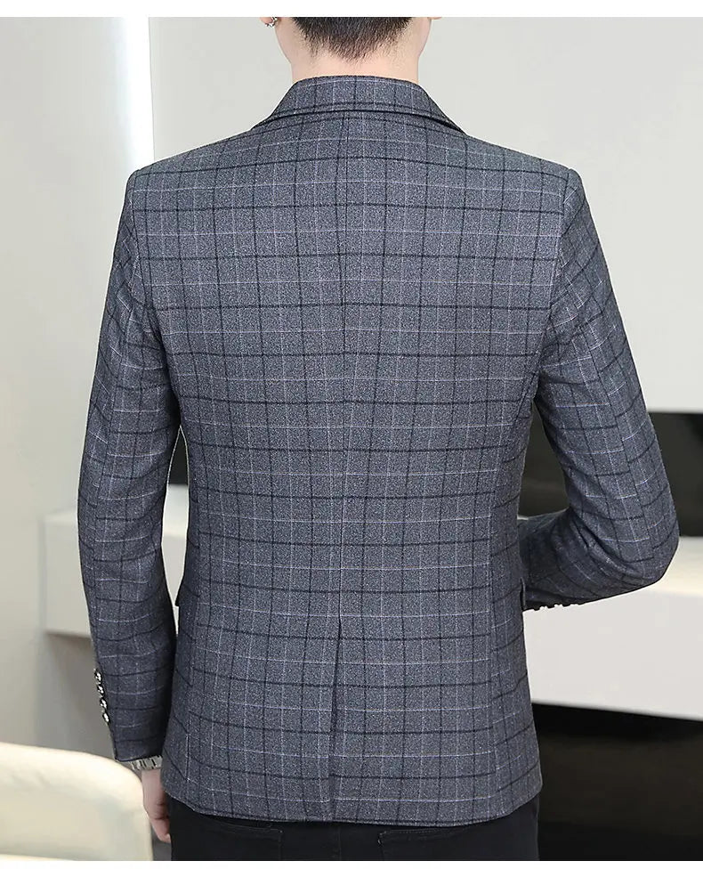Chemise habillée cintrée à carreaux pour homme, coupe ajustée, style occidental, décontractée et tendance.