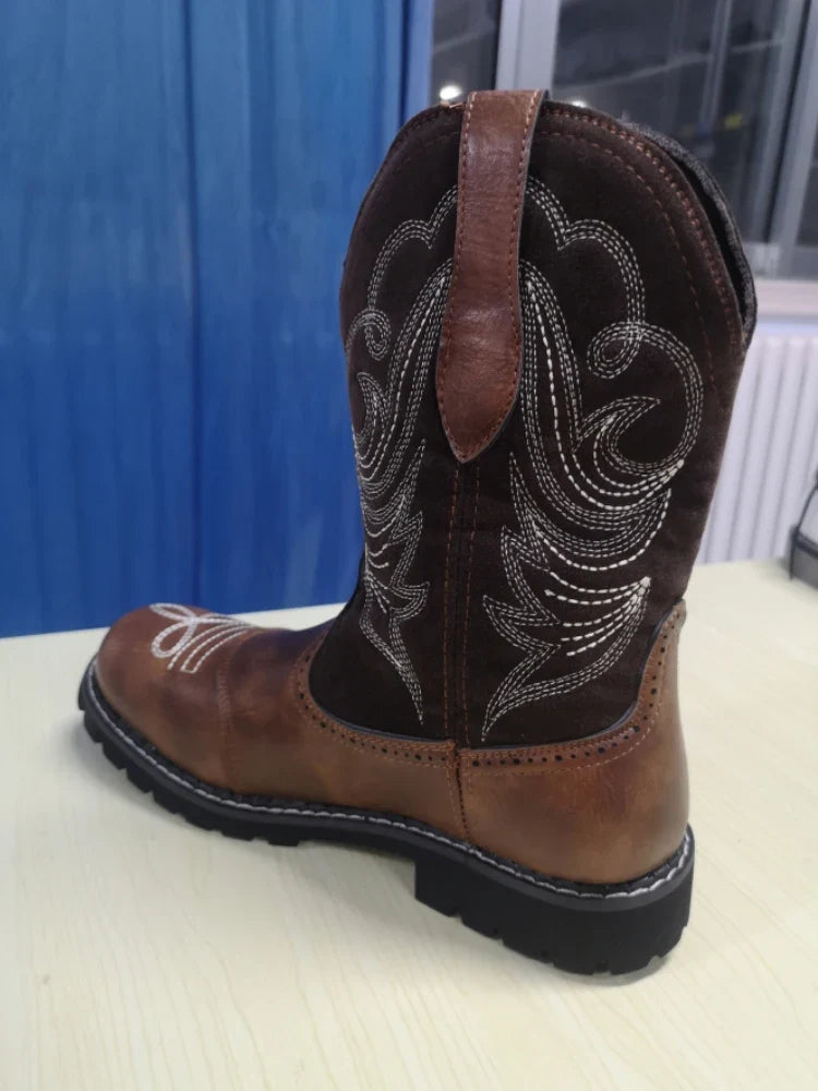 Embroidered Cowboy Boots For Men Women Pu Leather Boots Lightweight Comfortable Western Boots Zapatos De Hombre Size 35-42