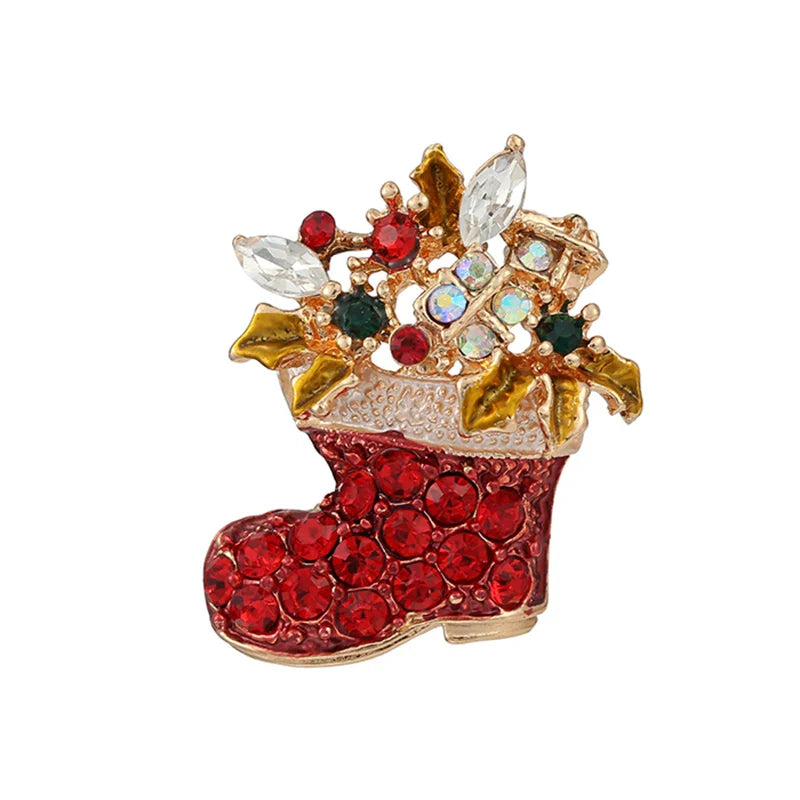 Christmas Brooches for Men and Women, Santa Claus Hat, Gloves, Bells, Socks, Rhinestone Suit, Metal Brooches, Badges, New Year Gift, 2022