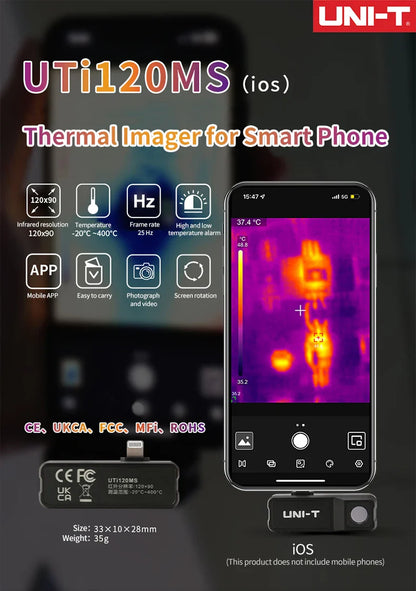UNI-T UTi120 Mobile UTI120MS USB Caméra Thermique Infrarouge pour Téléphones Portables Caméra Thermographique Imageur pour Réparation