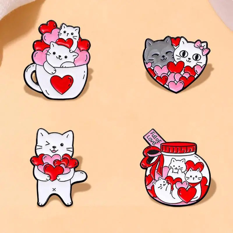 Broche en émail chat de dessin animé mignon, 4 pièces, Animal créatif, cadeau de saint-valentin, épingle à revers, Badge, sac à dos, vêtements, accessoires de chapeau