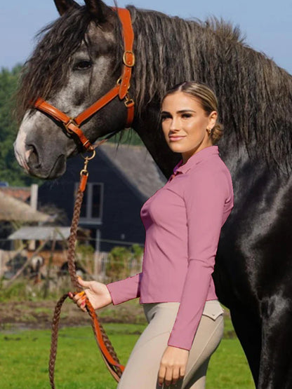 MXLLINA Tee-shirts d'équitation bordeaux femme hauts équestres doux à manches longues pour femme cavalière chemise de base vêtement