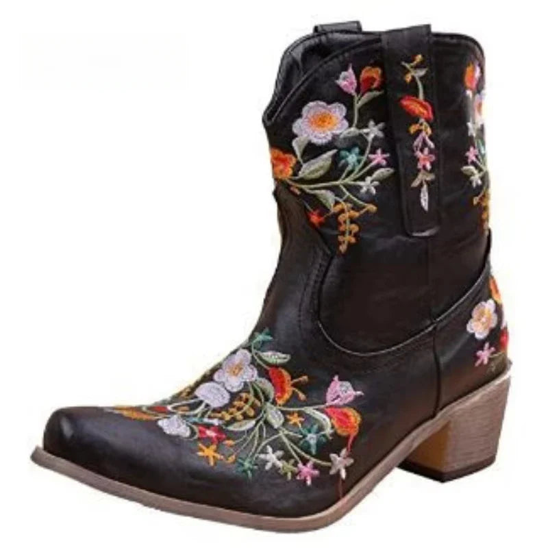 Autumn Medium Heel Woman Shoes Embroidered Design Short Boot Party Knee High Boots Pink Women Fashion Knee-high Boots