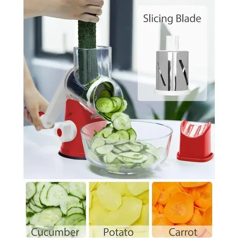 3in1 Vegetable Slicer Multifunctional Rotary Handheld Grater with 3 Sharp Rollers Vegetable Slicer Cheese Shredder Kitchen Tools