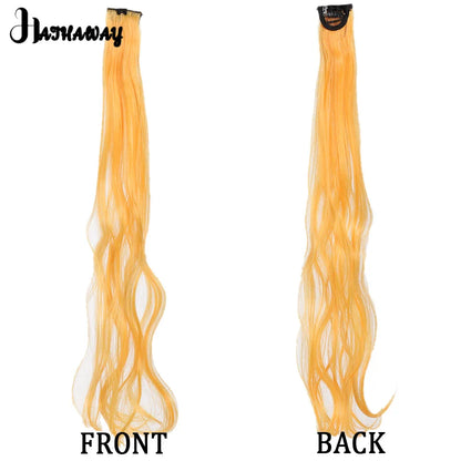 Extensions de cheveux bouclés de 22 pouces, postiche de couleur, mèche de cheveux arc-en-ciel à clipser, mèche de cheveux synthétiques bleus à clipser