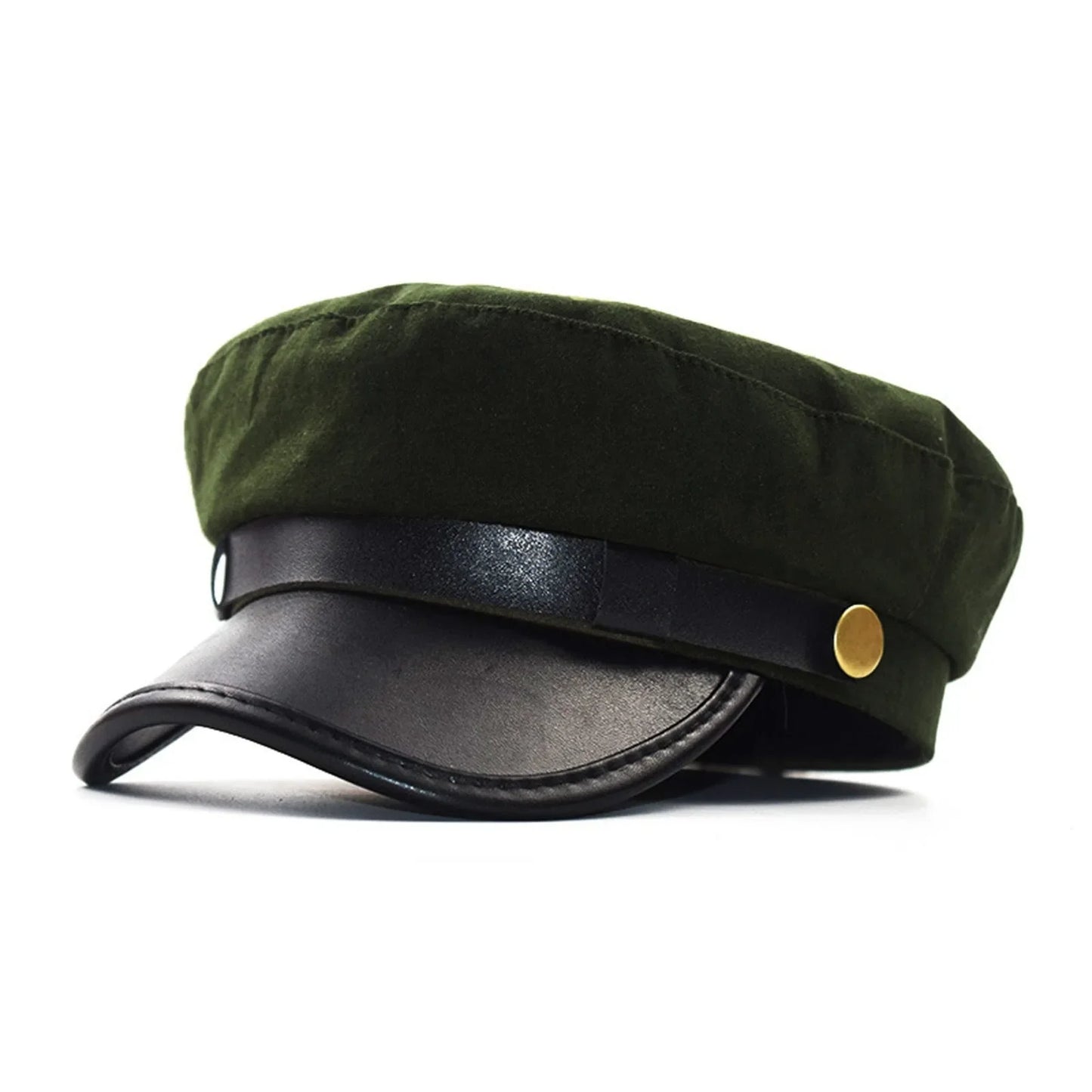 PU Leather Unisex Cycling Caps, Women Men Autumn Sailor Hat Black, Travel Student Hat, Flat Top Captain Hat