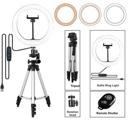 LED Selfie anneau lumineux photographie vidéo lumière RingLight support de téléphone trépied lumière de remplissage lampe à intensité variable Trepied Streaming 10 "26 cm