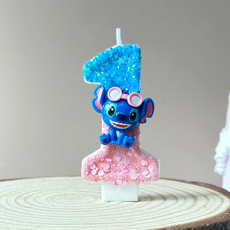 2025 Stitch Anime 0-9 Number Candle Cute 3D Page Cartoon Character Children Party Cake Plug-in Birthday Cake Decoration Gift