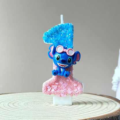 2025 Stitch Anime 0-9 Number Candle Cute 3D Page Cartoon Character Children Party Cake Plug-in Birthday Cake Decoration Gift