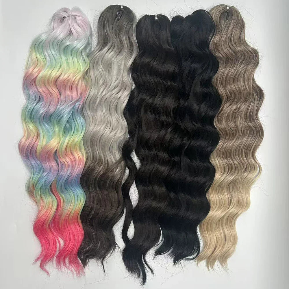 24Inch Crochet Hair Synthetic Braiding Hair Extensions Water Wave Ombre Rainbow color Fake Hair ANNA Deep Wave Curly Hair