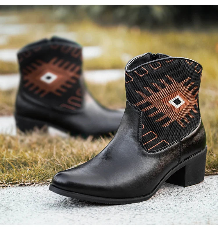 Cowboy Classic Fashionable Embroidered Pull On Boots with Wide Square Toe Western Retro Boot Durable 2025 Boots For Men