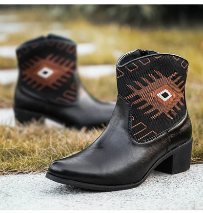 Cowboy Classic Fashionable Embroidered Pull On Boots with Wide Square Toe Western Retro Boot Durable 2025 Boots For Men