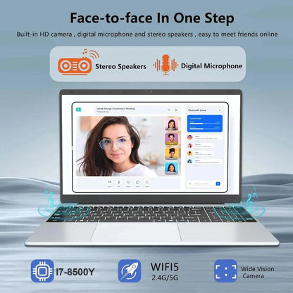 2025 New Original 15.6-inch Laptop Intel Core i7- 8500Y Laptop Windows 11 Pro 16GB DDR4 1TB SSD Gaming Office Learning Computer