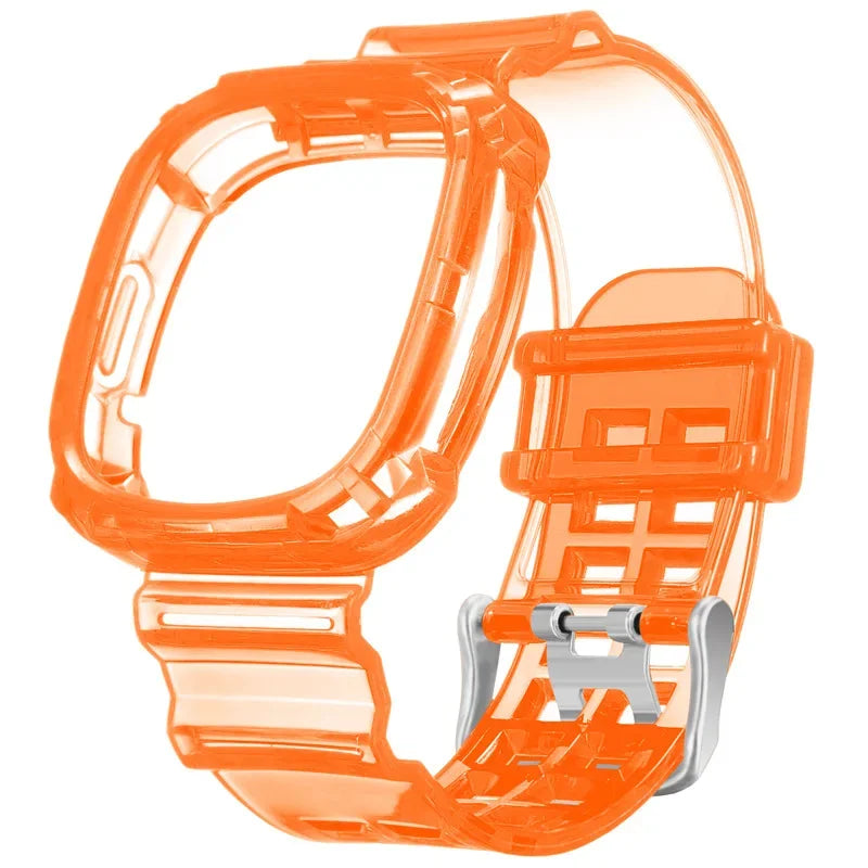Clear Band + Case for Fitbit Versa 4/Versa3 Transparent Replacement Silicone Wristband Bracelet for SmartWatch Fitbit Versa 4/3