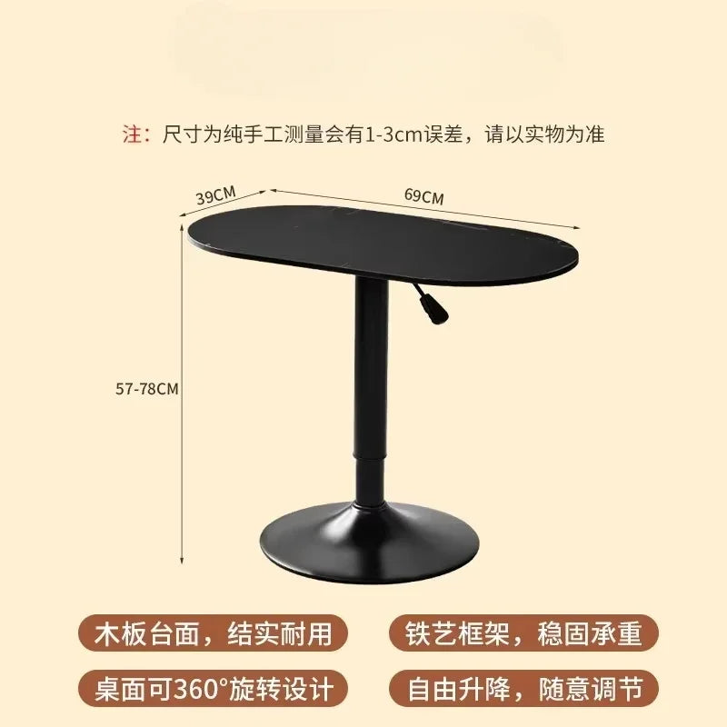 Nordic Wooden Lift Rotating Table, Bedside Table, Solid Rolling Computer Table, Carbon Steel Legs, Tea Table