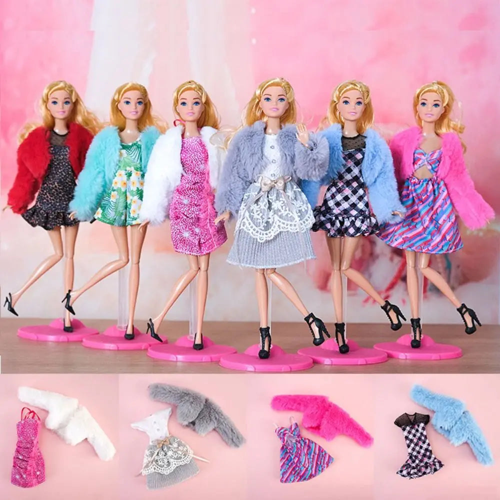 For 1/6 Doll Clothes 29~32cm Doll Plush Coat Skirt Doll Winter Dress Girl Coat Handmade Casual Wear Set Doll Accessories Gift