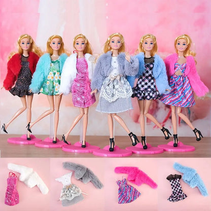 For 1/6 Doll Clothes 29~32cm Doll Plush Coat Skirt Doll Winter Dress Girl Coat Handmade Casual Wear Set Doll Accessories Gift