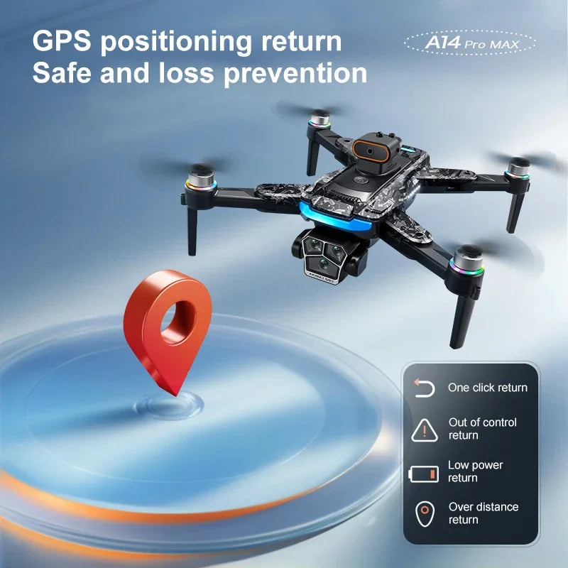 Xiaomi A14 pro Max Drone 8k HD double caméra GPS sans brosse flux optique évitement d'obstacles 4.5 pouces grand écran Uav Rc 20000m nouveau