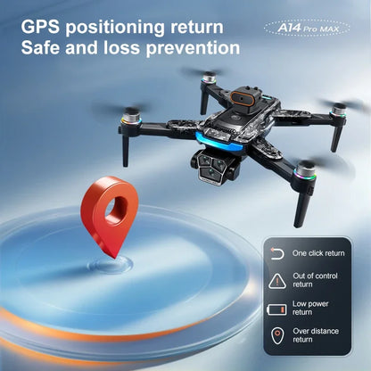 Xiaomi A14 pro Max Drone 8k HD double caméra GPS sans brosse flux optique évitement d'obstacles 4.5 pouces grand écran Uav Rc 20000m nouveau