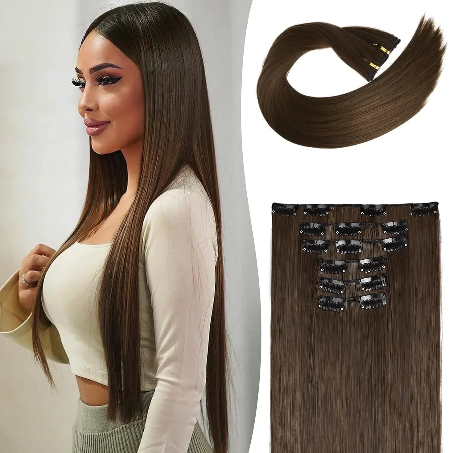 Clip In Hair Extensions Hair Extensions Thick Long Lace Weft Lightweight Synthetic Hairpieces For Women