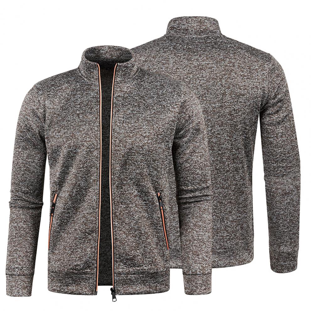 Stand Collar Long Sleeves Pockets Zipper Placket Sweatshirt Coat Men Spring Autumn Solid Color Plus Size Sport Outerwear